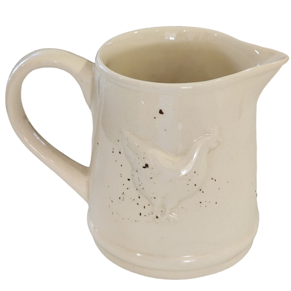 Vintage Bone White Ceramic Pitcher Embossed Hen Farmhouse Style‎ 6H x 8W - Picture 8 of 8